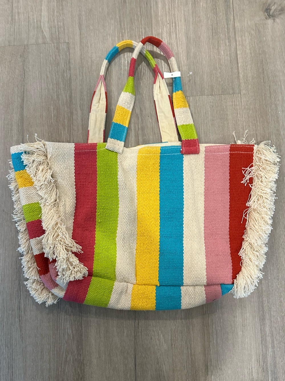 Antik Kraft Multicolor Striped Tote - White, Pink, Green, Yellow, Blue - Picture 3 of 7